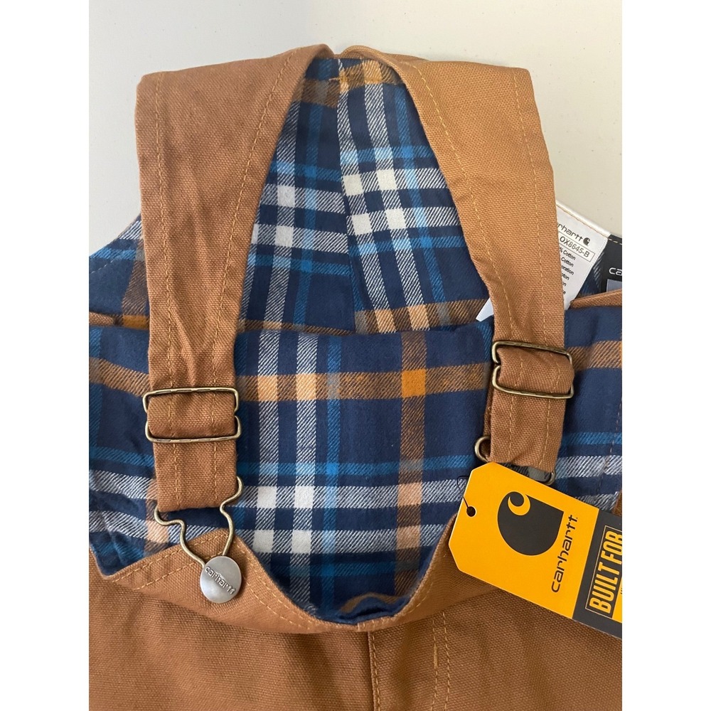 NWT Carhartt Kids Flannel Lined Duck Bib Overalls Brown Plaid Size 4T - Picture 10 of 15